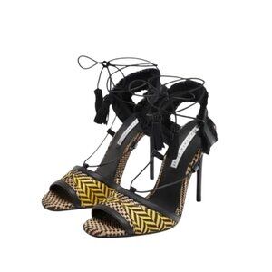 Zara TrafalucTribal Women Fringe High Heel, US 7 Peep Toe Yellow Tan- Brand New!